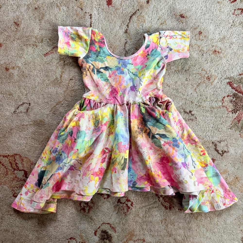 Bijou Sauvage Watercolor Floral Twirl Dress | Girls 4 | Made in USA